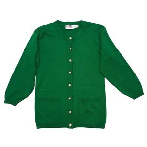 Western Connection Cardigan Women's S‎ Green Pearl Gold Buttons Preppy Vintage